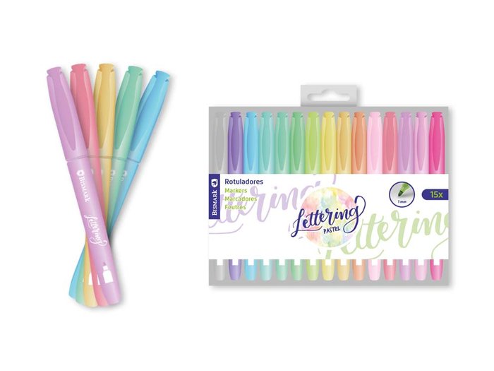 Rotuladores Punta Redonda Lettering Ing Pastel 15U | Poessa Bismark Regalo | Pack 1 Unidades