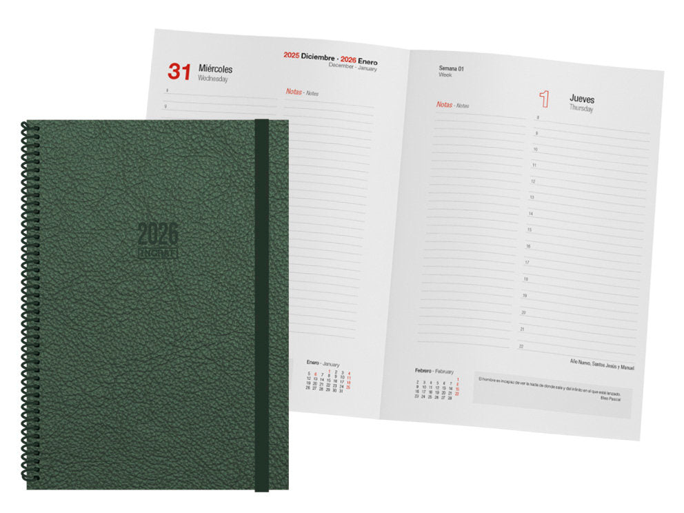 AGENDA ANUAL 2026 TOKIO DIA PAGIAN 17X24 VERDE | INGRAF AGENDAS