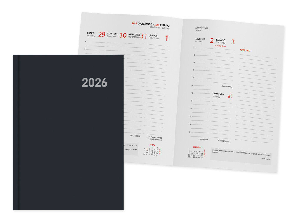 AGENDA ANUAL 2026 PARIS SEMANA VISTA 15X21 NEGRO | INGRAF AGENDAS