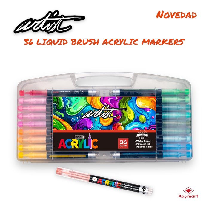 ESTUCHE MALETIN ACRILICOS REAL BRUSH 36 COLORES | ROYMART