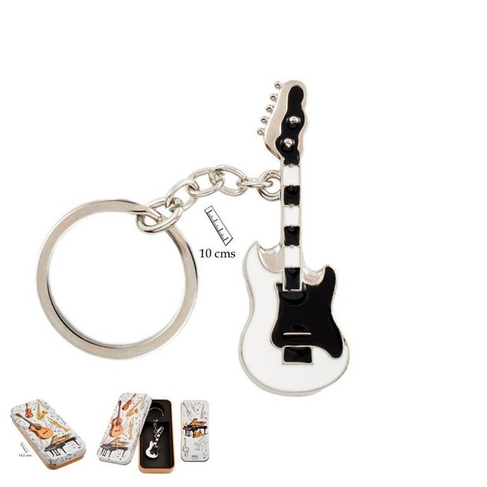 LLAVERO GUITARRA BLANCO Y NEGRO EN LATA | PAPELERIA JAVIER | 1 UNIDAD | 8435266199779