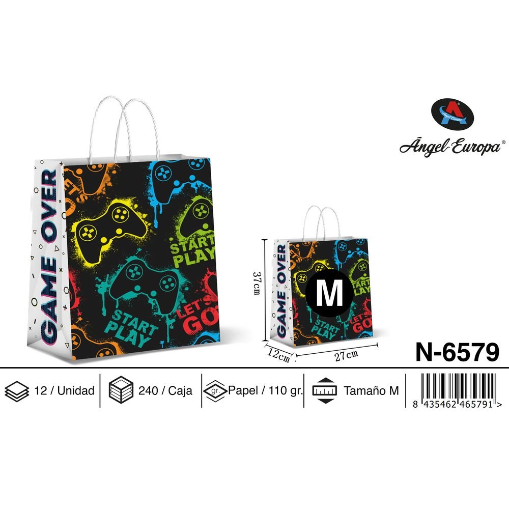 BOLSA PAPEL REGALO GAME OVER 27X12X37 | ANGEL EUROPA | ENVASE 12 UDS. UNIDAD | 8435462465791