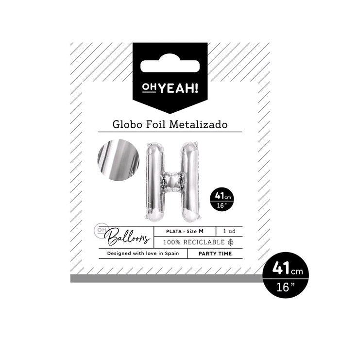 GLOBO POLIAMIDA LETRA H 41CM-16 PLATA METALIZADO 1 UD | AMBER MOOD OH YEAH | 1 UNIDAD | 8435557704002