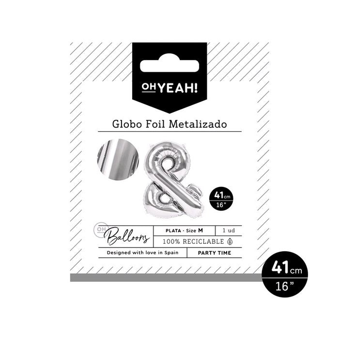 GLOBO POLIAMIDA LETRA & 41CM-16 PLATA METALIZADO 1 UD | AMBER MOOD OH YEAH | 1 UNIDAD | 8435557704217