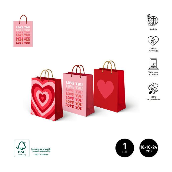 BOLSA SAN VALENTIN SURTIDAS 18X10X24CM FSC MIX 70% | AMBER MOOD OH YEAH | ENVASE 48 UDS. UNIDAD | 8435557723621