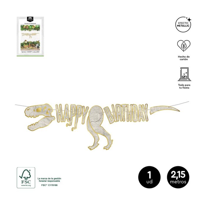 GUIRNALDA ESQUELETO DINOSAURIO HAPPY BIRTHDAY 2M CARTON | AMBER MOOD OH YEAH | ENVASE 12 UDS. UNIDAD | 8435557724116