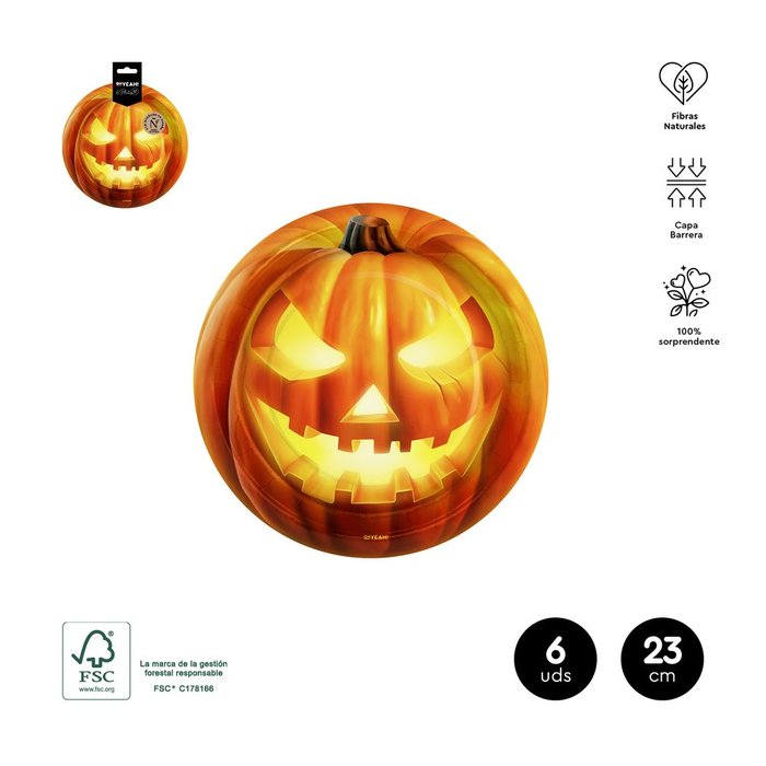 BLISTER 6UD PLATO LLANO CALABAZA RETROILUMINADO 23CM CARTON | AMBER MOOD OH YEAH | 1 UNIDAD | 8435557727292