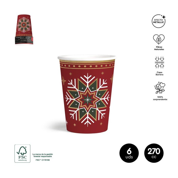 SET 6UDS VASO CARTON NAVIDAD 270CC ROJO ESTRELLA | AMBER MOOD OH YEAH | ENVASE 32 UDS. UNIDAD | 8435557728930