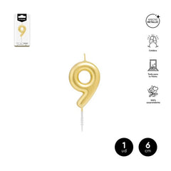 VELA CERA NUMERO 9 ORO 6 CM | AMBER MOOD OH YEAH | 1 UNIDAD | 28435557729740