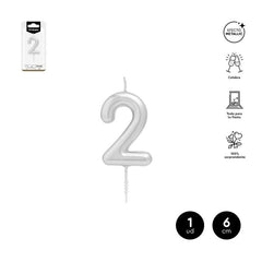VELA CERA NUMERO 2 PLATA 6 CM | AMBER MOOD OH YEAH | 1 UNIDAD | 28435557729771