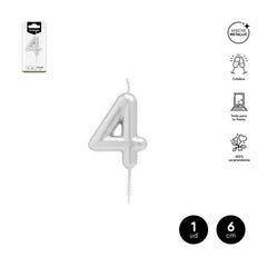 VELA CERA NUMERO 4 PLATA 6 CM | AMBER MOOD OH YEAH | 1 UNIDAD | 28435557729795