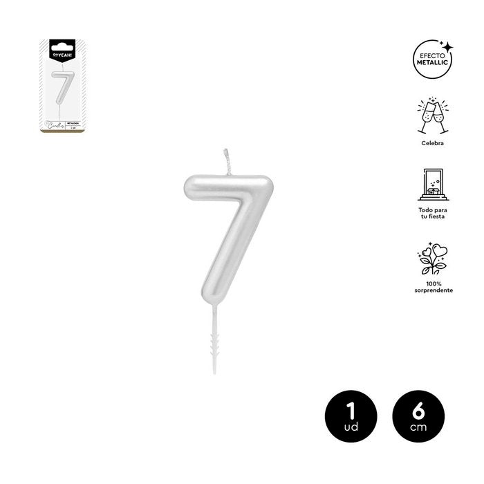VELA CERA NUMERO 7 PLATA 6 CM | AMBER MOOD OH YEAH | 1 UNIDAD | 28435557729825