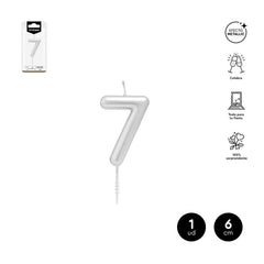 VELA CERA NUMERO 7 PLATA 6 CM | AMBER MOOD OH YEAH | 1 UNIDAD | 28435557729825