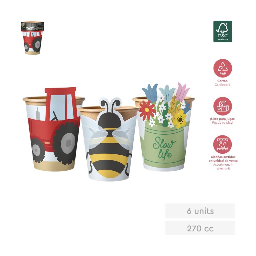 SET 6UDS VASO CARTON CON FUNDA GRANJA DISEÑO SURTIDOS 270C | AMBER MOOD OH YEAH | ENVASE 32 UDS. UNIDAD | 8435557730681