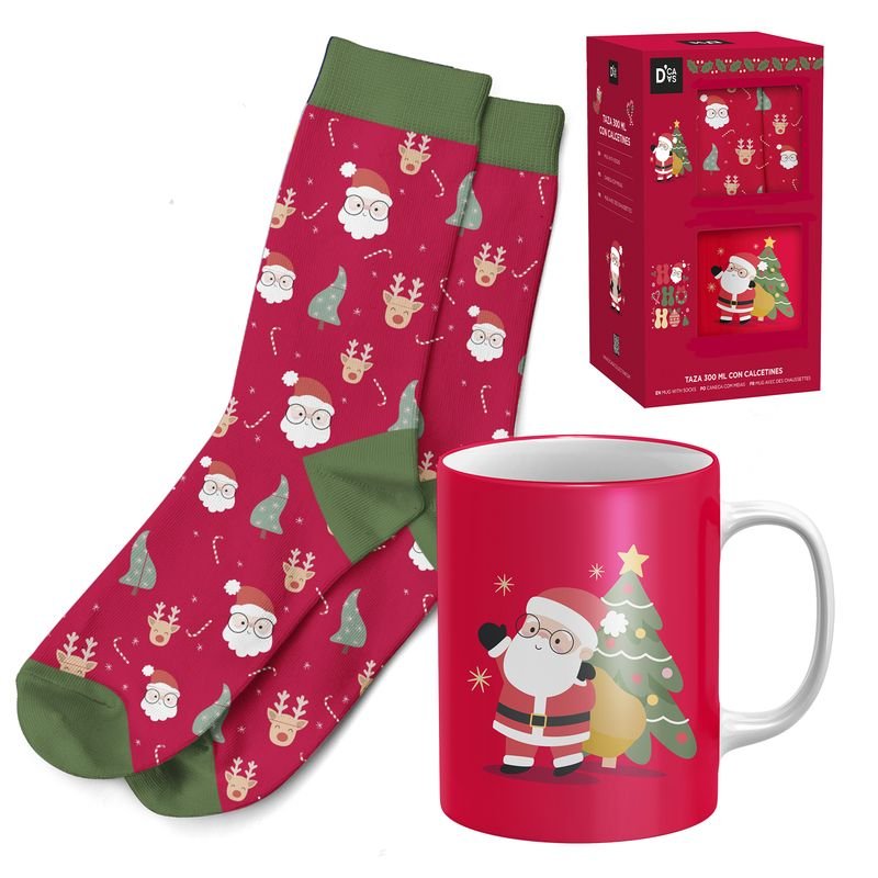 SET REGALO TAZA 300ML CON CALCETIN PAPA NOEL | DCASA NAVIDAD | 1 UNIDAD | 8435794602666