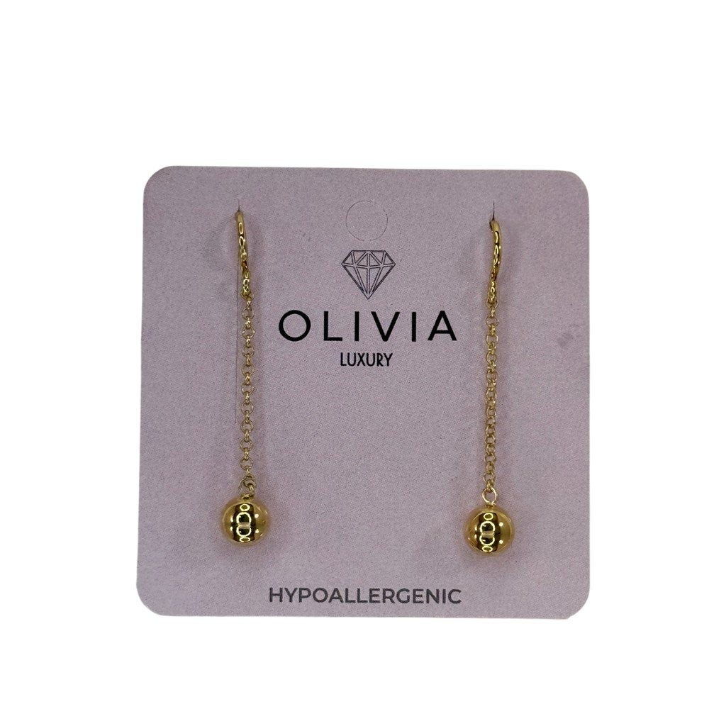 PENDIENTES BOLA CADENA HIPOALERGENICO BAÑADO EN ORO 24 K | OLIVIA LUXURY | 1 UNIDAD | 8436589367418