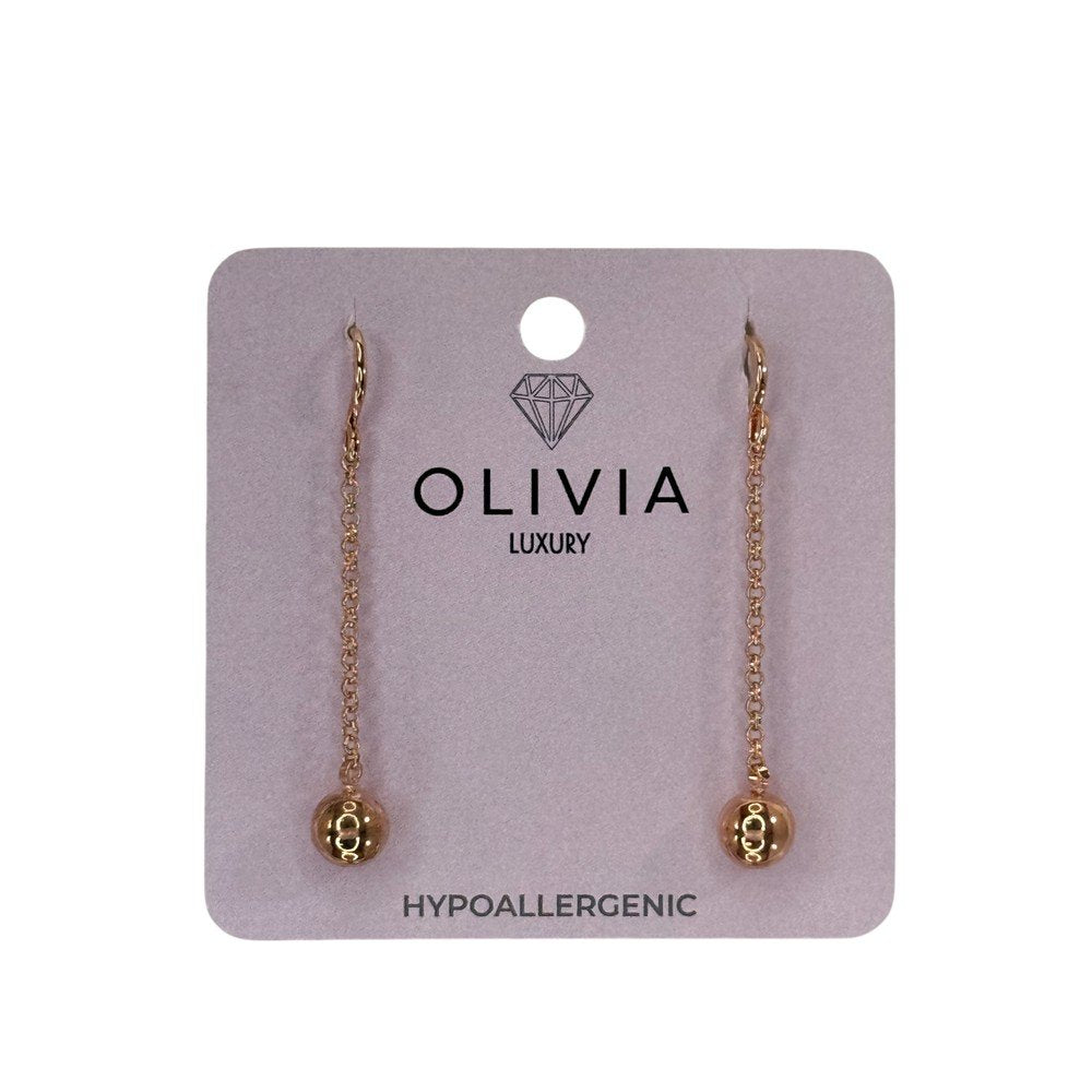 PENDIENTES BOLA CADENA HIPOALERGENICO BAÑADO ORO ROSADO 24K | OLIVIA LUXURY | 1 UNIDAD | 8436589367425