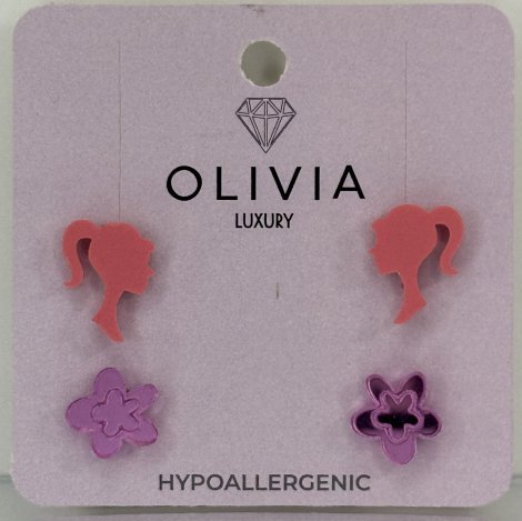 SET PENDIENTES PRINCESAS Y FLORES FUCHSIA HIPOALERGINICO | OLIVIA LUXURY | 1 UNIDAD | 8436589369795