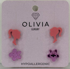 SET PENDIENTES PRINCESAS Y FLORES FUCHSIA HIPOALERGINICO | OLIVIA LUXURY | 1 UNIDAD | 8436589369795