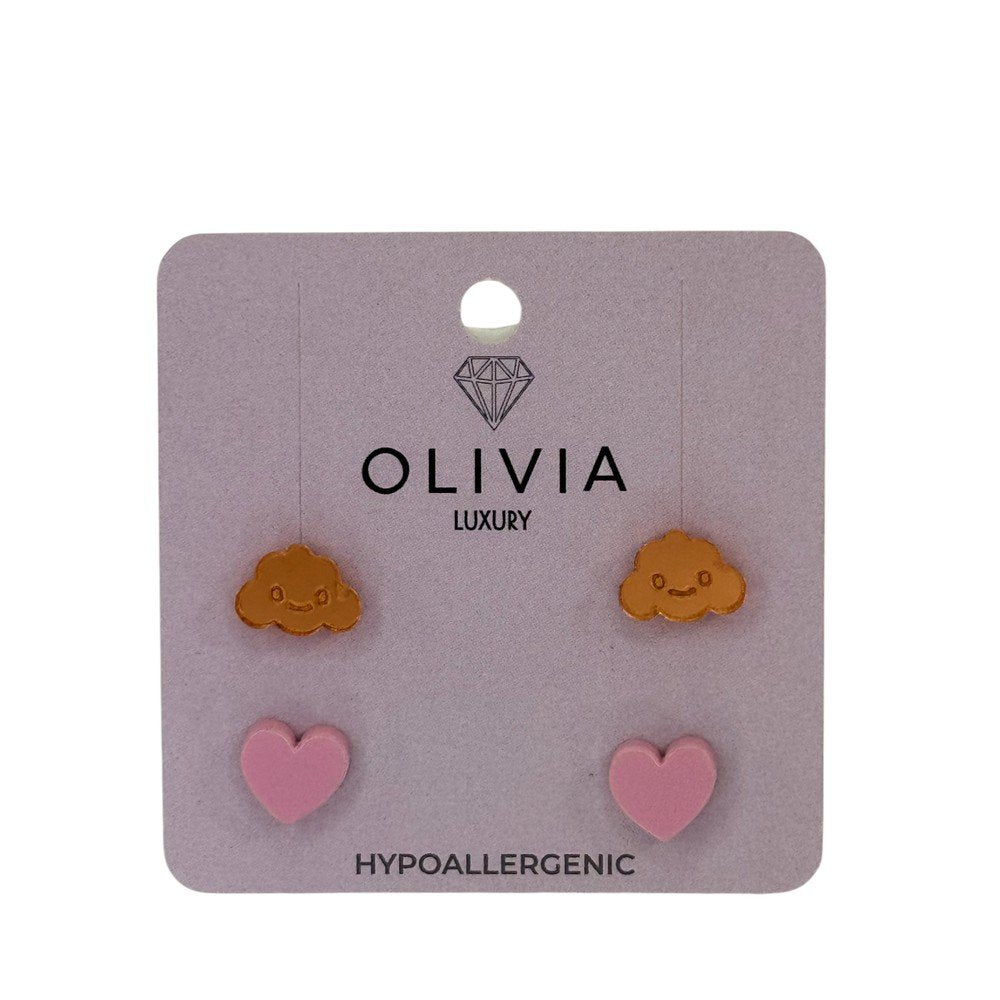 SET PENDIENTES NUBES Y CORAZONES HIPOALERGENICO | OLIVIA LUXURY | 1 UNIDAD | 8436589369801