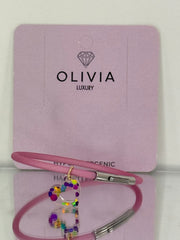 PULSERA FANTASY ROSA BRILLA CORAZON ADAPTABLE CON CHARMS | OLIVIA LUXURY | 1 UNIDAD | 8436589369948