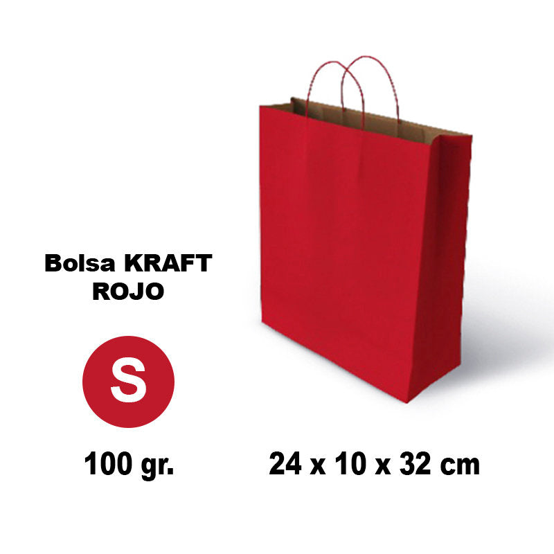 BOLSA KRAFT S 24X10X32 100G ROJO 25 UNIDADES | GRAFOPLAS | 1 UNIDAD | 8436618710130