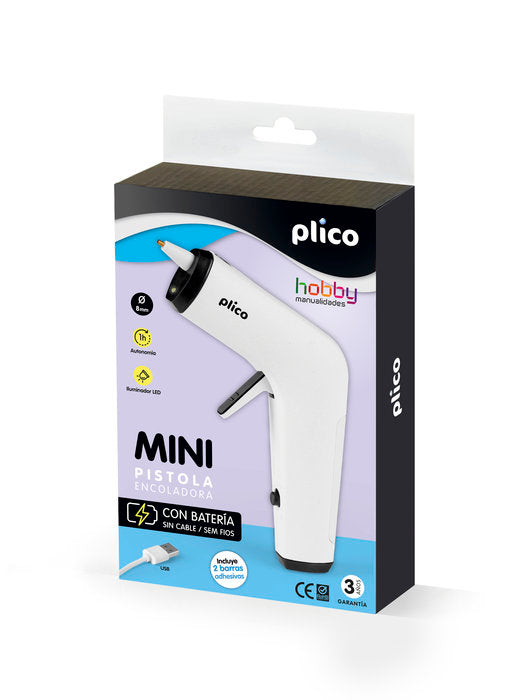 Pistola termofusible mini inalámbrica PLICO, ideal manualidades y escuela