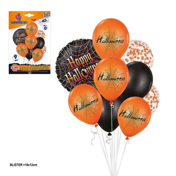 SET 9 GLOBOS 12R FOIL HAPPY HALLOWEEN TELARAÑAS | LA CASA DE LOS DISFRACES | 1 UNIDAD | 1.84471961214374E+19