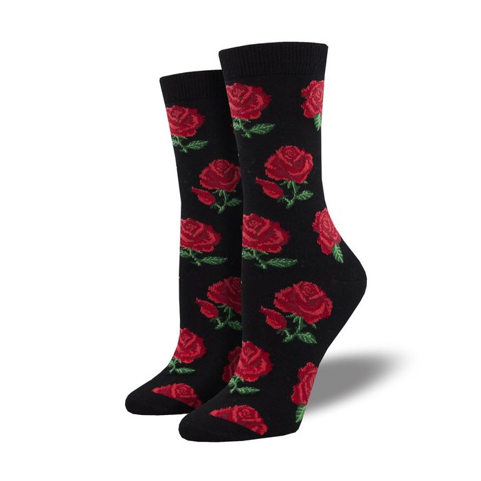 CALCETINES DE BAMBU MEDIA CAÑA 36-41 ROSAS ROJAS SOBRE NEG | SOCKSMITH | 1 UNIDAD | 8482920486034
