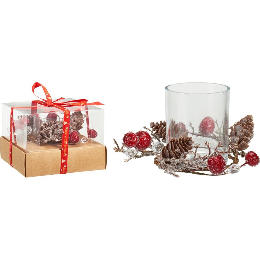 PORTAVELAS DE TE CON CORONA NAVIDEÑA 12CM | KOOPMAN CHRISTMAS | 1 UNIDAD | 8721037657853
