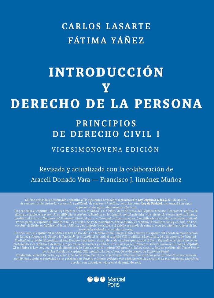PRINCIPIOS DERECHO CIVIL TOMO I INTROD DERECHO 29ªED - 9788413818047