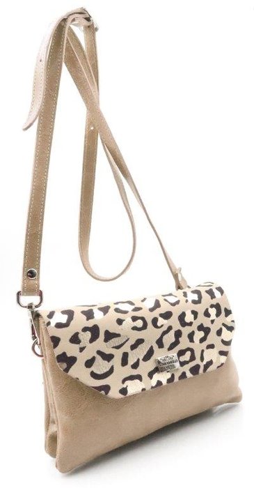 BOLSITO BANDOLERA PIEL CREMALLEERA Y SOLAPA LEOPARD 20X13 C | CARAMELO