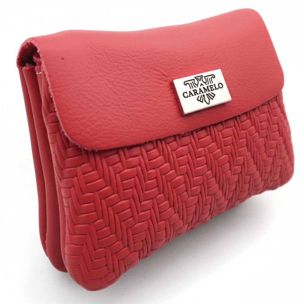 Monedero Piel Napa Trenzado Rojo Caramelo