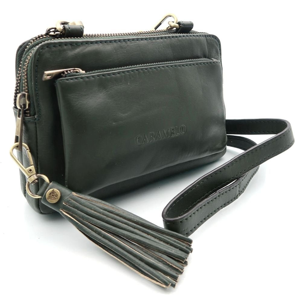 Bolso piel Napa Bandolera Doble Verde Caramelo Imagen principal del producto