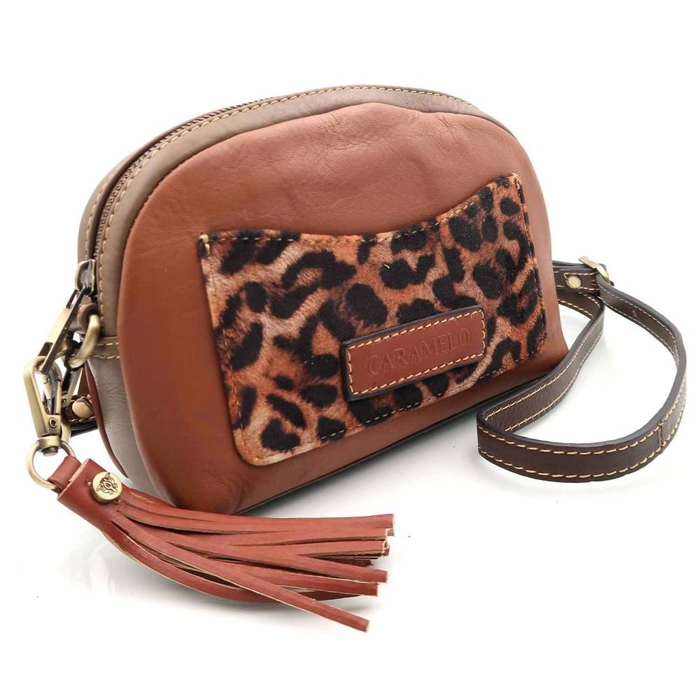 Bolsito Piel Animal Print Bandolera Redondo Marrón CARAMELO Imagen principal del producto