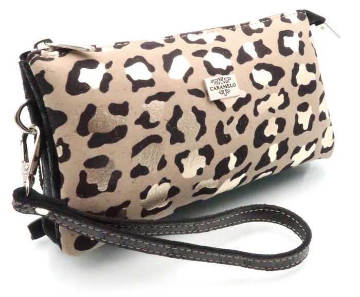 MONEDERO NECESER PIEL ASA DE MANO LEPOARD 19,5X11 NEGRO | CARAMELO | 1 UNIDAD | 82145019