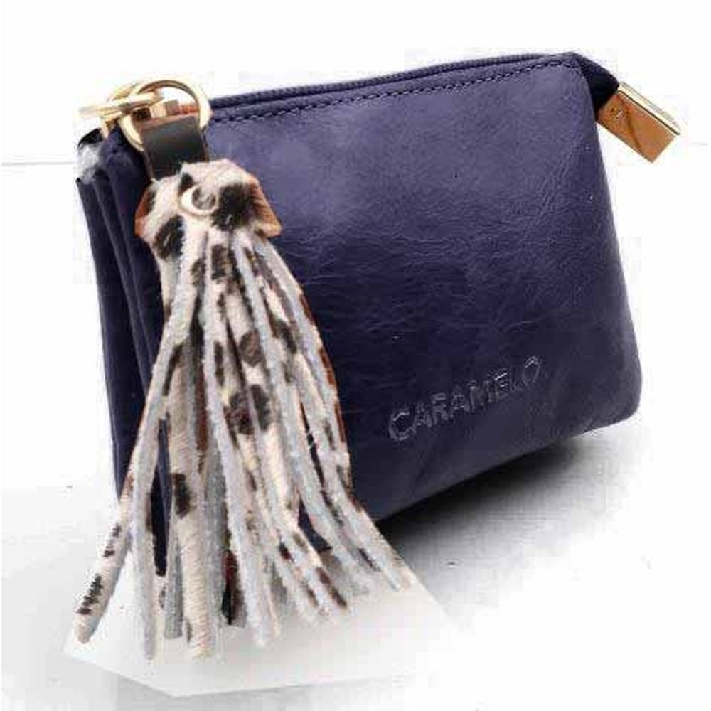 MONEDERO PIEL ATHENE CON ADORNO FLECOS CREMALLERA AZUL | CARAMELO | 1 UNIDAD | 82285500
