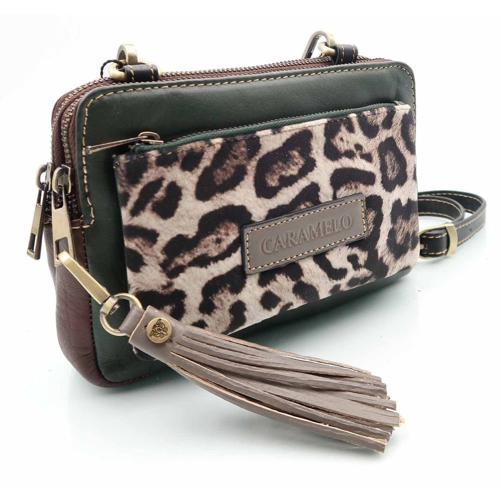 Bolsito Piel Animal Print Bandolera Verde Caramelo