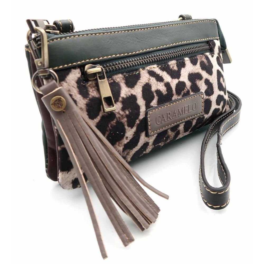 BOLSITO PIEL ANIMAL PRINT CON ASA DE MANO VERDE | CARAMELO | 1 UNIDAD | 510370174