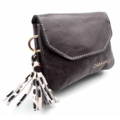 MONEDERO PIEL ATHENE CON ADORNO FLECOS SOLAPA NEGRO | CARAMELO | 1 UNIDAD | 822860196