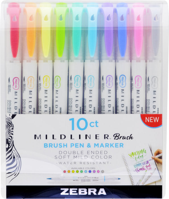 Rotulador Zebra Mildliner Doble Punta Pincel Fluo Y Cool 10 | Zebra Pen | Pack 1 Unidades