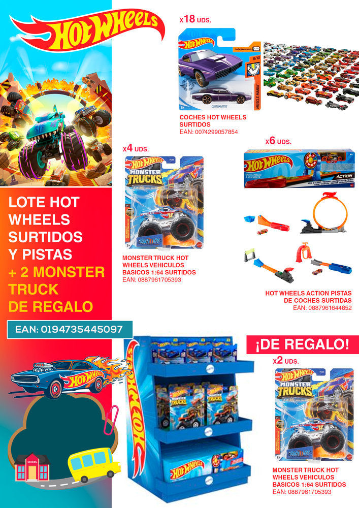 Lote Hot Wheels Surtidos y Pistas con 2 Monster Truck Gratis Marca Mattel