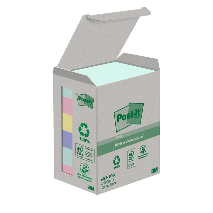 NOTA ADHESIVA POST-IT 38X51MM 6X100H RECICLADA COLOR PASTEL | 1 UNIDADES | (POST-IT)