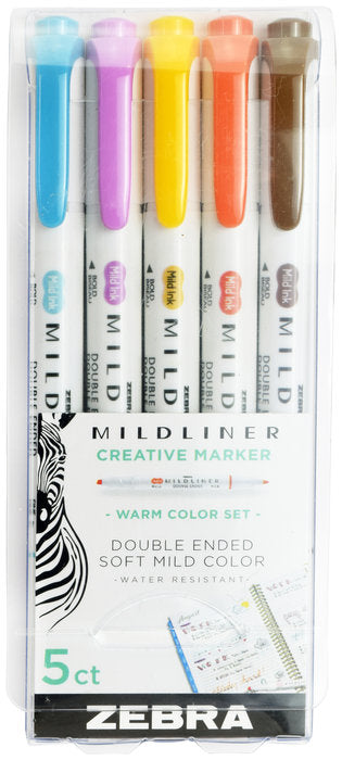 Rotulador Mildliner Doble Punta Warm 5 Colores Surtidos | Zebra Pen | Pack 1 Unidades