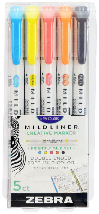 Rotulador Mildliner Doble Punta Friendly 5 Colores Surtidos | Zebra Pen | Pack 1 Unidades