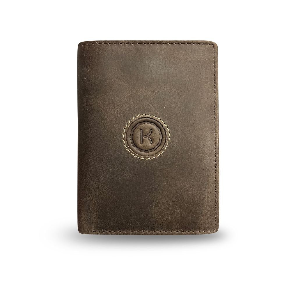 Cartera Vertical Piel Hombre Umbria Marrón Kronos Marca Travel Fantasy 11,5x8cm