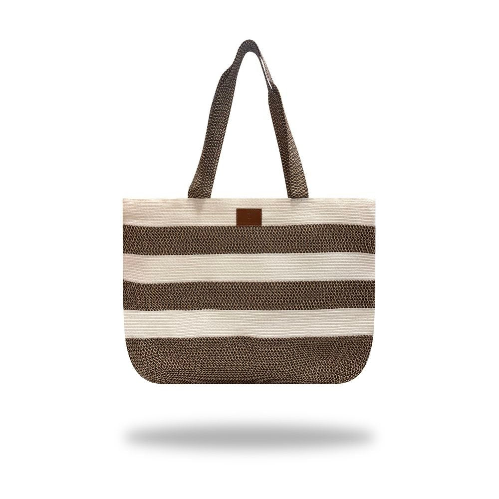 Bolsa playa rafia blanca rayas trenzadas Travel Fantasy Imagen principal del producto