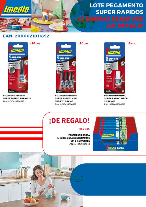 LOTE PEGAMENTO SUPER RAPIDOS + 12 BARRAS RENATURE | 1 UNIDADES | (PRODUCTOS IMEDIO, S,A,)