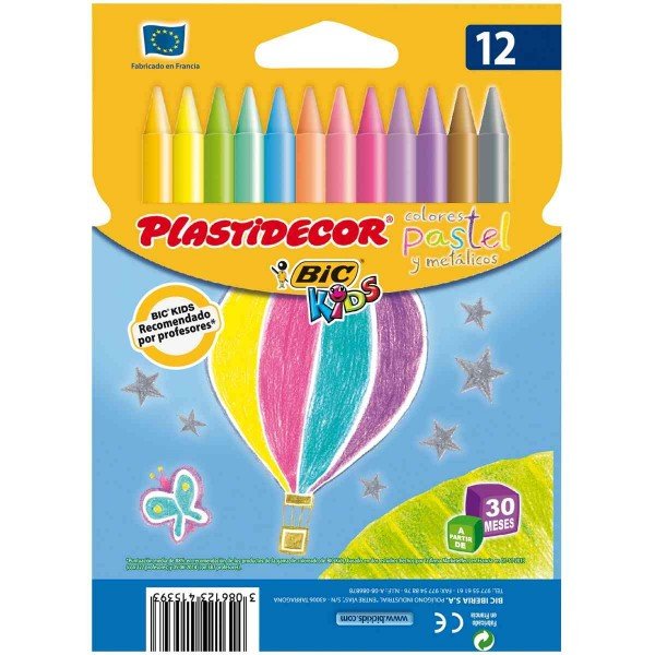 CERA PLASTIDECOR 12 COLORES PASTEL Y METALICOS | 1 UNIDADES | (PLASTIDECOR) Imagen principal del producto