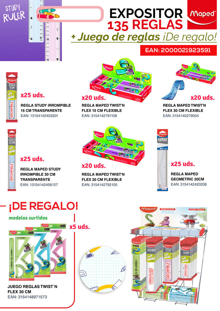 Expositor 135 Reglas Maped y Juego Reglas Twistnflex Imagen principal del producto